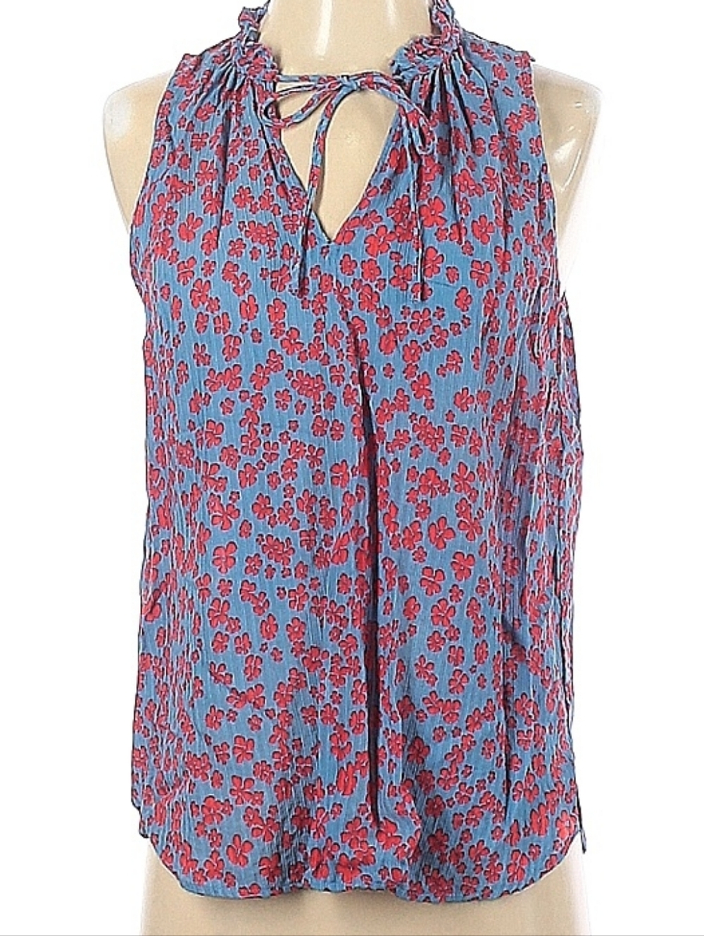 LOFT Blue and Red Floral Tank Top